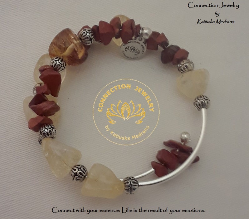 Citrin Und Roter Jaspis Memory Draht Armband Perlenstein Hochzeitsarmband Perlenschmuck Geburtstag Weihnachten Handmade Schmuck Gelber Edelstein von ConnectionJewelry