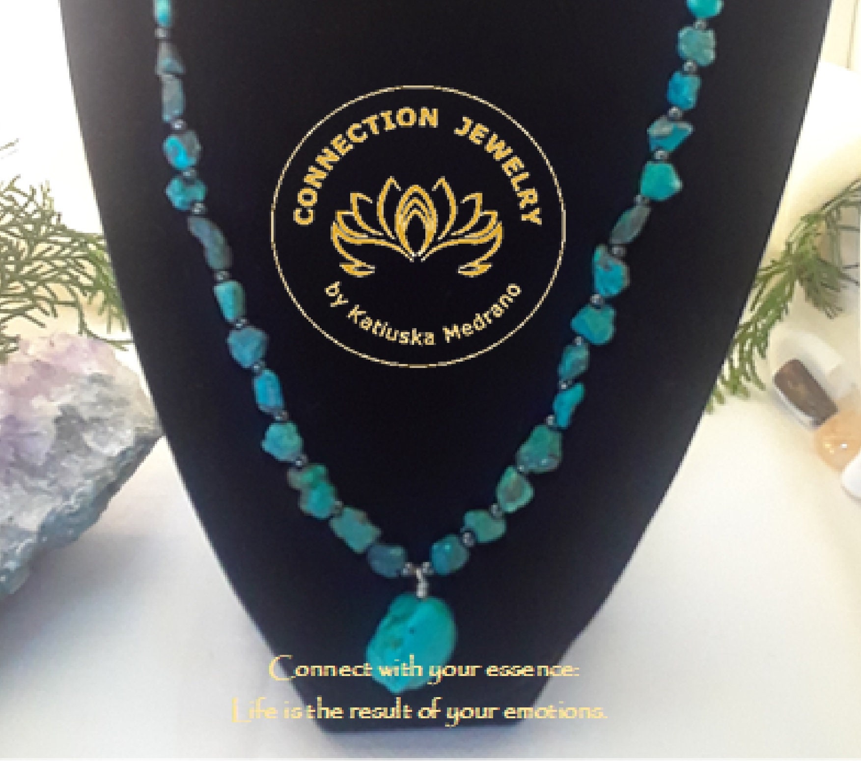 Echter Türkis Und Hämatit Halskette Für Chakra Ausgleich Unterstützung, Handgemacht, Sterling Silber, Weihnachten, Feiertage von ConnectionJewelry