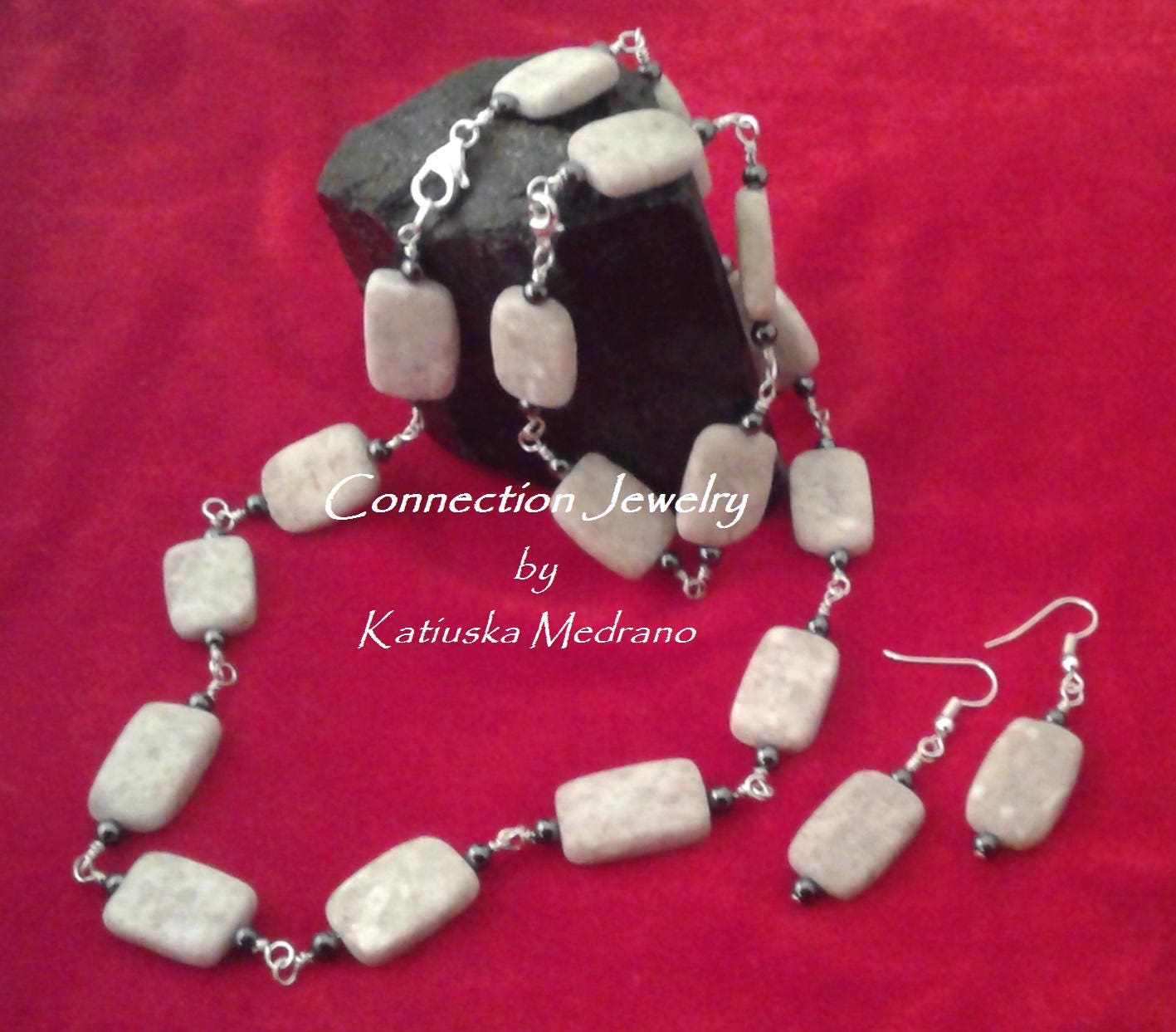 Feldspat - Hämatit Schmuck Set Sterling Silber Power Stone Mode Geschenk Handgemachter Fluss Friedlich Für Sie Christmas von ConnectionJewelry