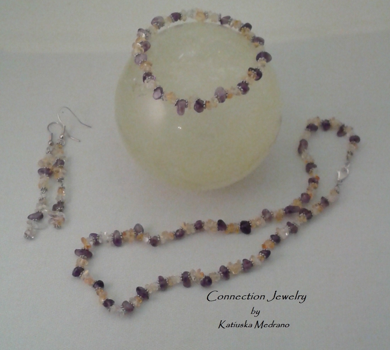 Harmony Schmuck-Set Amethyst Citrin Sterling Silber Edelstein Chakra Handmade Weihnachtsgeschenk Urlaub Geschenk Für Mama Versandfertig von ConnectionJewelry