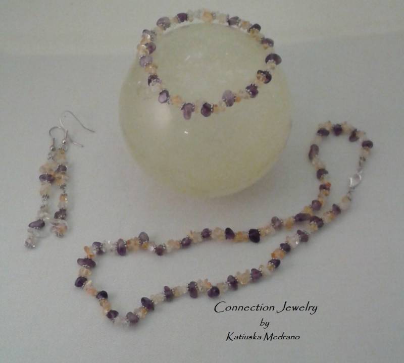 Harmony Schmuck-Set Amethyst Citrin Sterling Silber Edelstein Chakra Handmade Weihnachtsgeschenk Urlaub Geschenk Für Mama Versandfertig von ConnectionJewelry