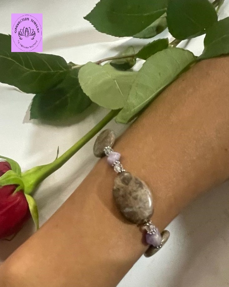 Liebes - Und Schutzarmband, Erdungsarmband, Brauner Marmor, Amethyst Transparent Quarz Armband, Black Friday, Handgemacht, Feiertage von ConnectionJewelry