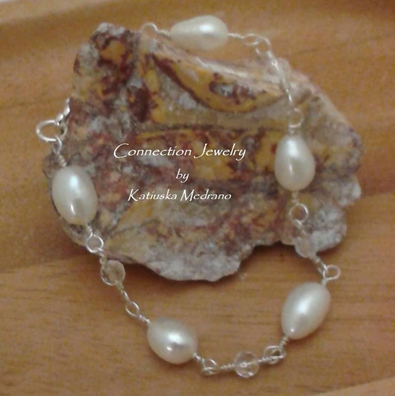 Natürliche Perlen Armband Transparent Quarz Sterling Silber Juni Geburtstag Birthstone Schmuck Geschenk Handmade Bereit Zu Versenden von ConnectionJewelry
