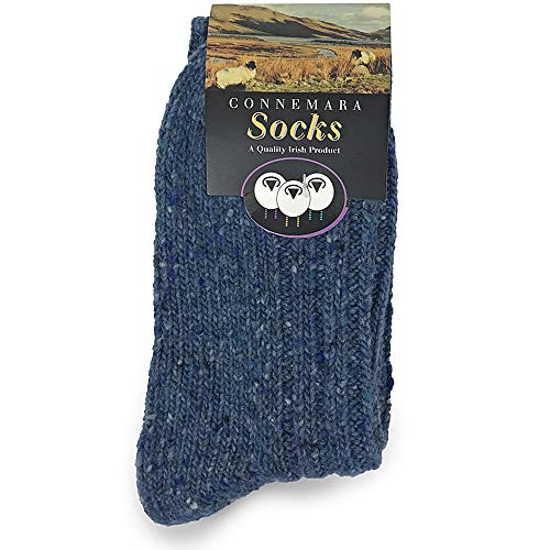 Connemara Socken aus irischer Wollmischung, Wollsocken für Damen und Herren, hergestellt in Irland (Blau, Medium) von Connemara