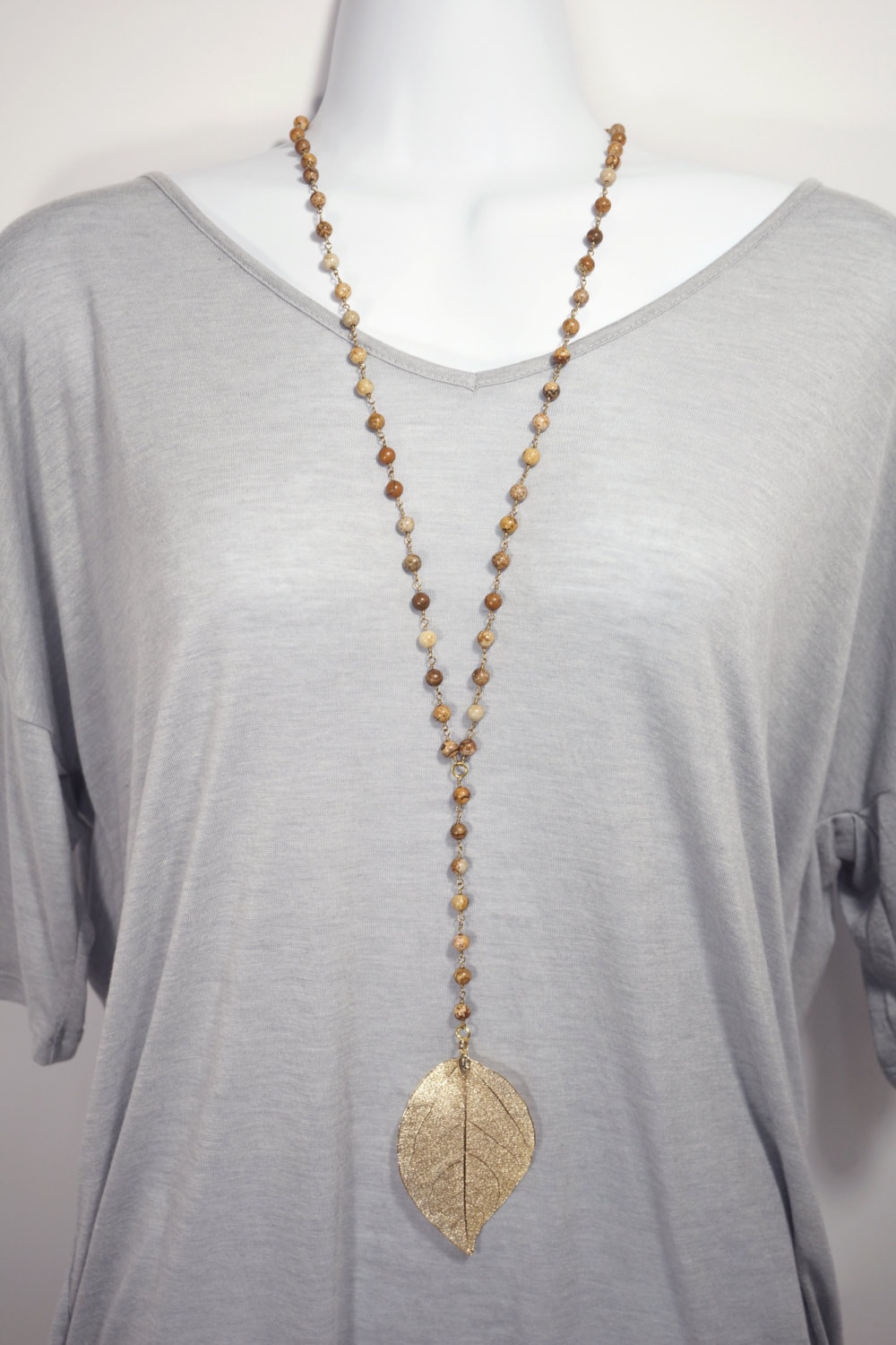 Bild Jaspis Mit Blattgold Lariat Halskette von ConnieMoonJewelry