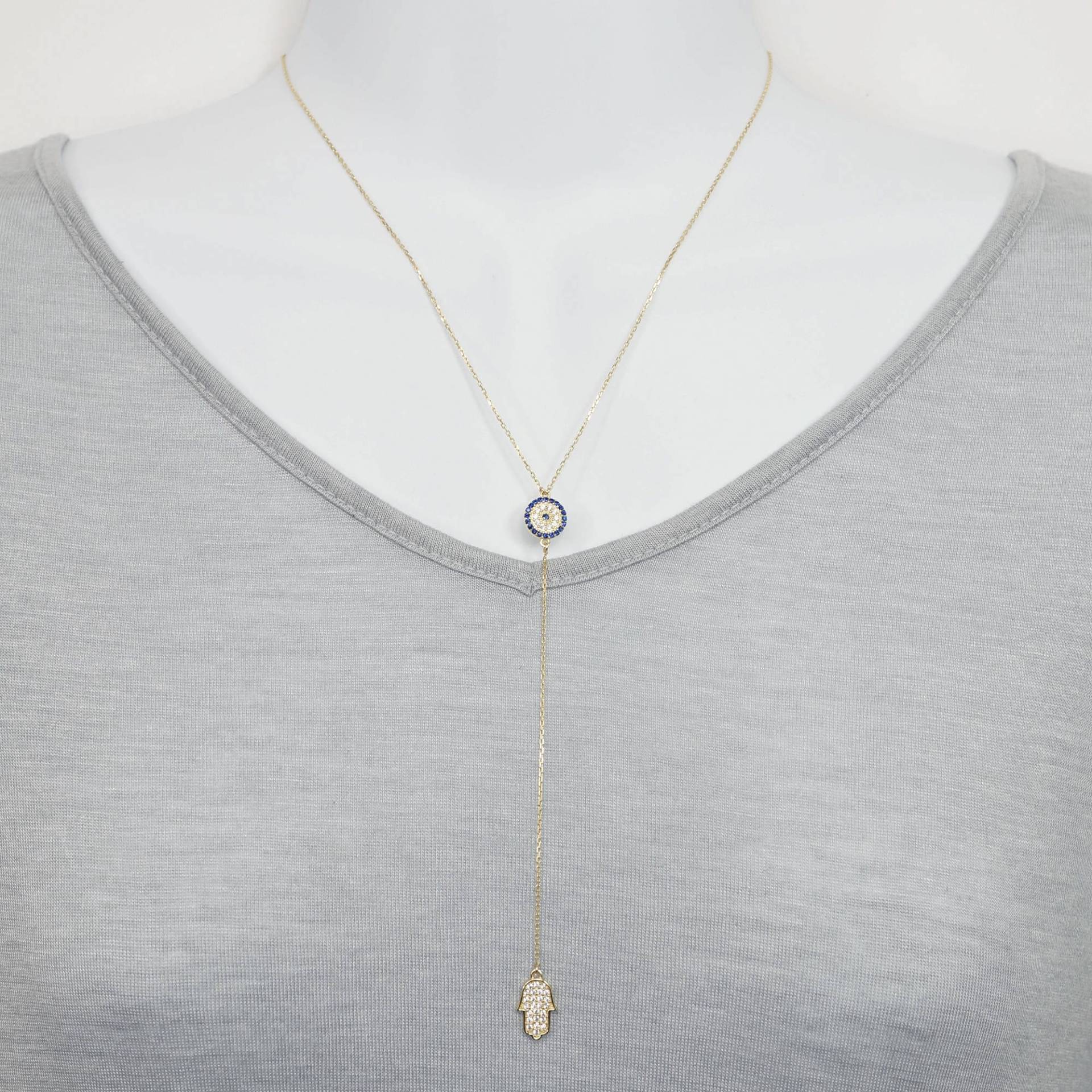 Gold Über Sterling Silber Cz Evil Eye Und Hamsa Lariat Halskette Gold Über Sterling Silber Cz Evil Eye Und Hamsa Lariat Halskette von ConnieMoonJewelry