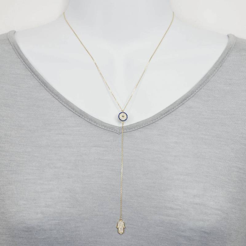 Gold Über Sterling Silber Cz Evil Eye Und Hamsa Lariat Halskette Gold Über Sterling Silber Cz Evil Eye Und Hamsa Lariat Halskette von ConnieMoonJewelry