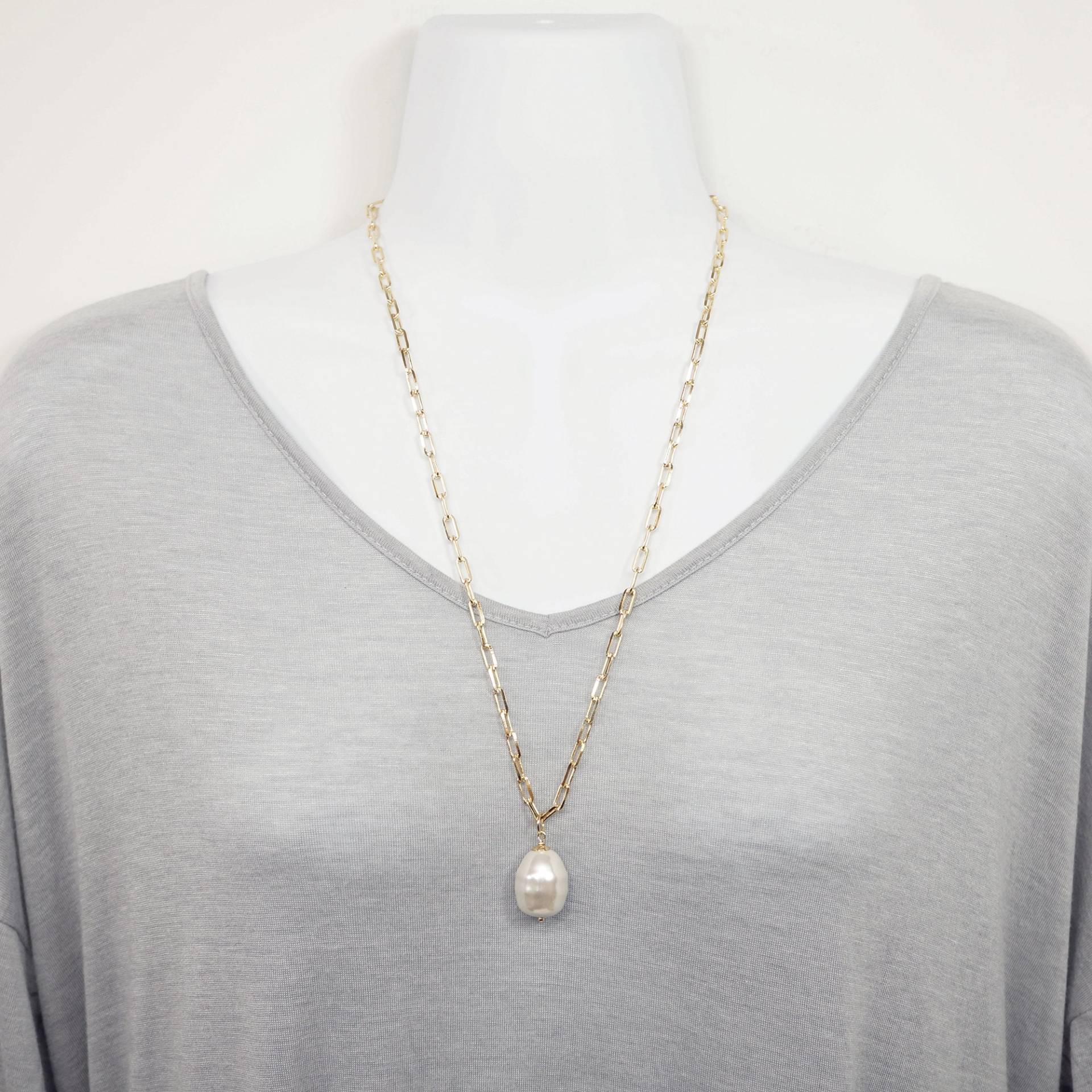 Lange Box-Gliederkette in Gold Mit Perlenkette Im Mallorca-stil Lange Box-Gliederkette in Gold Mit Perlenkette Im Mallorca-stil von ConnieMoonJewelry