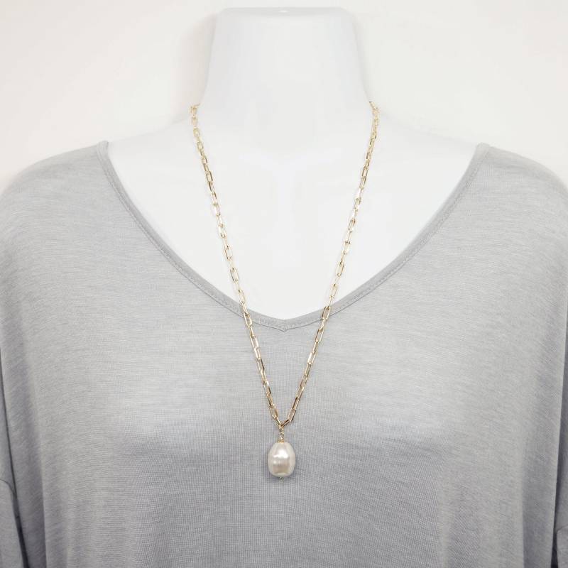Lange Box-Gliederkette in Gold Mit Perlenkette Im Mallorca-stil Lange Box-Gliederkette in Gold Mit Perlenkette Im Mallorca-stil von ConnieMoonJewelry