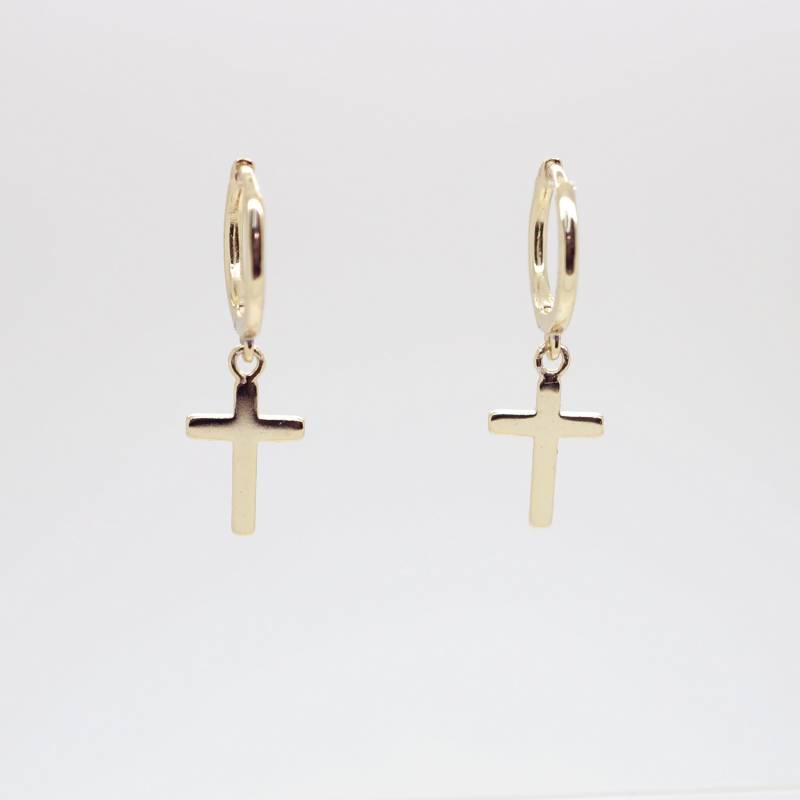 sterling Silber Baumeln Kreuz Und Hoop Huggie Ohrring von ConnieMoonJewelry