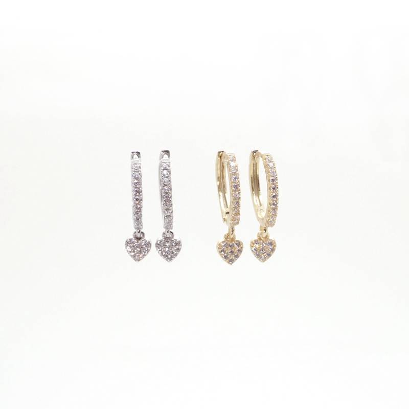 sterling Silber Cz Herz Baumeln Hoop Ohrring sterling Silber Cz Herz Baumeln Hoop Ohrring von ConnieMoonJewelry