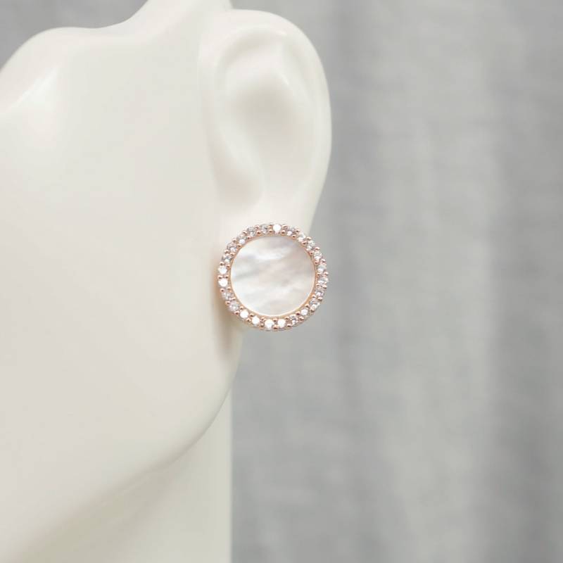 sterling Silber Cz Lünette Mutter Der Perle Disc-Ohrring sterling Silber Cz Lünette Mutter Der Perle Disc-Ohrring von ConnieMoonJewelry