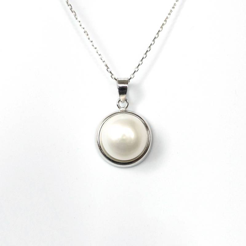 sterling Silber Süßwasser Perlenkette Mit Schlichter Lünette sterling Silber Süßwasser Perlenkette Mit Schlichter Lünette von ConnieMoonJewelry