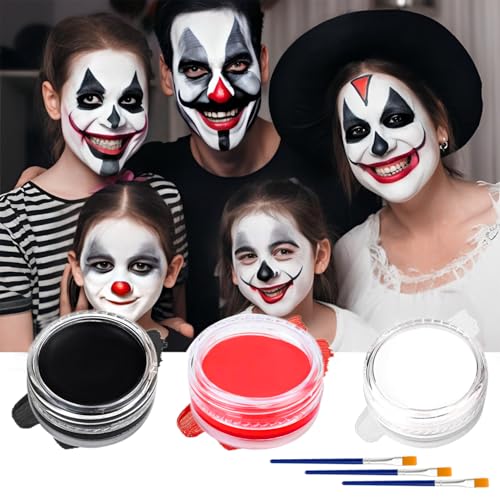 Halloween Schminke Rot Schwarz Weiß Bodypainting Farben Halloween Make up Schminke Halloween Set Schminkset Halloween für Theaterschminke Karnevalsschminke Cosplay mit 3 Berufs Pinsel von Conponous
