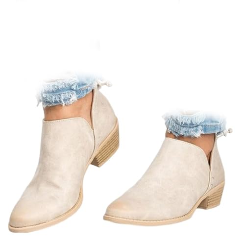 Conquerory Orthopädische Stiefeletten Mit Retro-Absatz Für Damen,Stiefel Mit Fußgewölbeunterstützung,Stiefeletten Mit Niedrigem Absatz,spitzer Spitze Und Reißverschluss Hinten (Beige,35) von Conquerory