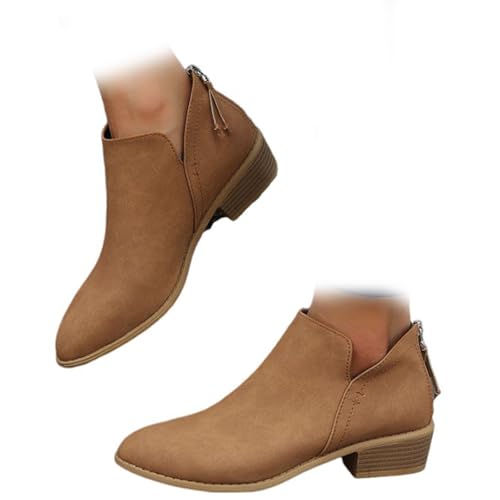 Conquerory Orthopädische Stiefeletten Mit Retro-Absatz Für Damen,Stiefel Mit Fußgewölbeunterstützung,Stiefeletten Mit Niedrigem Absatz,spitzer Spitze Und Reißverschluss Hinten (Dunkelbraun,39) von Conquerory
