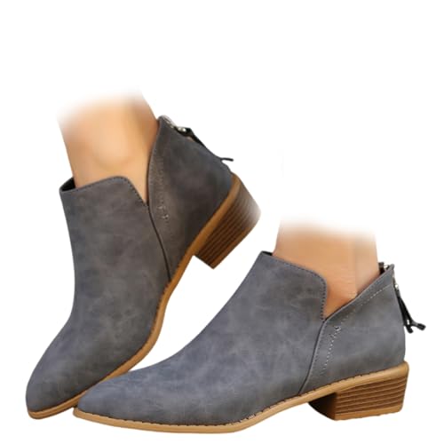 Conquerory Orthopädische Stiefeletten Mit Retro-Absatz Für Damen,Stiefel Mit Fußgewölbeunterstützung,Stiefeletten Mit Niedrigem Absatz,spitzer Spitze Und Reißverschluss Hinten (Grau,39) von Conquerory