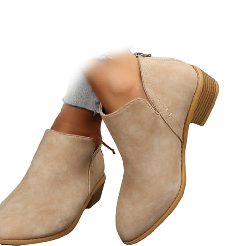 Conquerory Orthopädische Stiefeletten Mit Retro-Absatz Für Damen,Stiefel Mit Fußgewölbeunterstützung,Stiefeletten Mit Niedrigem Absatz,spitzer Spitze Und Reißverschluss Hinten (Khaki,39) von Conquerory