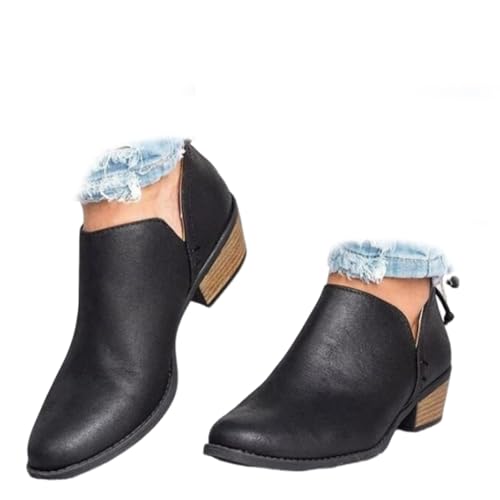 Conquerory Orthopädische Stiefeletten Mit Retro-Absatz Für Damen,Stiefel Mit Fußgewölbeunterstützung,Stiefeletten Mit Niedrigem Absatz,spitzer Spitze Und Reißverschluss Hinten (Schwarz,36) von Conquerory