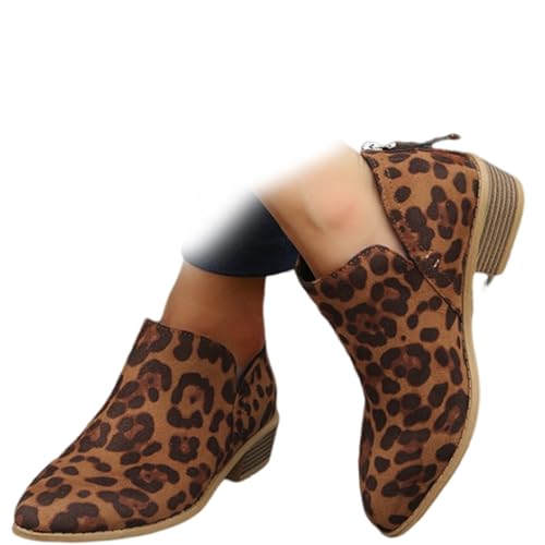 Conquerory Orthopädische Stiefeletten Mit Retro-Absatz Für Damen,Stiefel Mit Fußgewölbeunterstützung,Stiefeletten Mit Niedrigem Absatz,spitzer Spitze Und Reißverschluss Hinten (Leopardenmuster,36) von Conquerory
