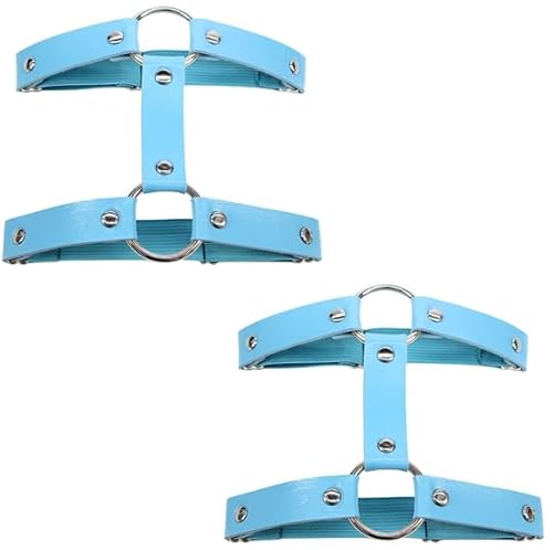 Conruich 2 Stück Leder Bein Strumpfband Damen, Blau Verstellbares Strumpfband Doppellagiges, Gothic Oberschenkel Ring Harness Suspender, Anti Rutsch Clip Strumpfhalter für Frauen Damen Zubehör von Conruich