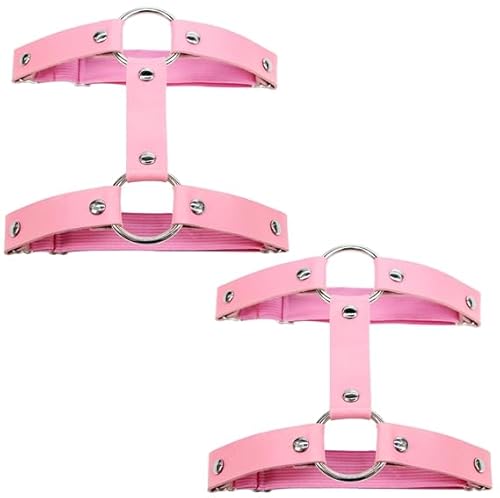 Conruich 2 Stück Leder Bein Strumpfband Damen, Rosa Verstellbares Strumpfband Doppellagiges, Gothic Oberschenkel Ring Harness Suspender, Anti Rutsch Clip Strumpfhalter für Frauen Damen Zubehör von Conruich
