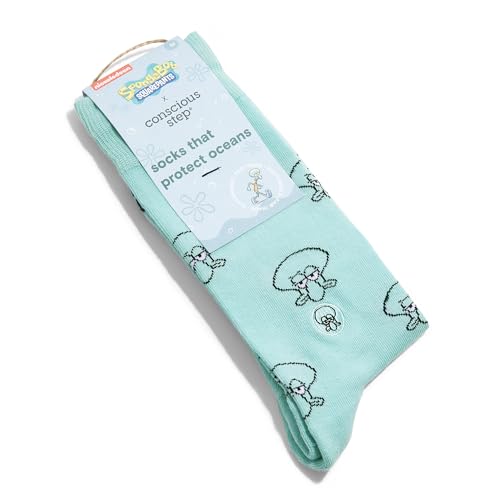 Conscious Step SpongeBob SquarePants Crew-Socken aus Bio-Baumwolle, Einzelpaar, jedes Paar unterstützt den Meeresschutz, Blau, Small von Conscious Step