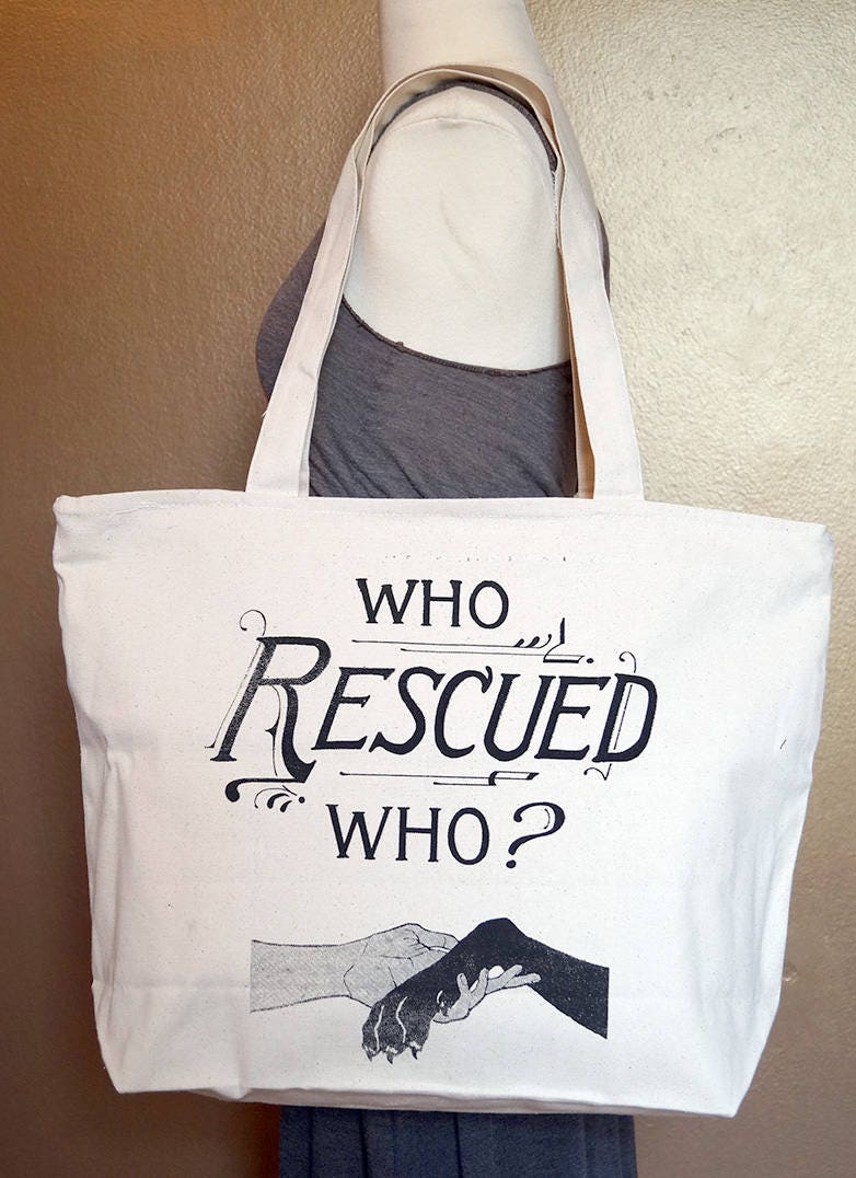 Rv Tote Bag ", Die Der Gerettet?" Schwarze Tinte Auf Natürliche Baumwolle Rv Tote Bag ", Die Der Gerettet?" Schwarze Tinte Auf Natürliche Baumwolle von ConsiderAnimals