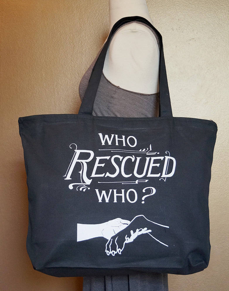 Rv Tote Bag ", Die Der Gerettet?" Weiße Tinte Auf Schwarzer Baumwolle Rv Tote Bag ", Die Der Gerettet?" Weiße Tinte Auf Schwarzer Baumwolle von ConsiderAnimals