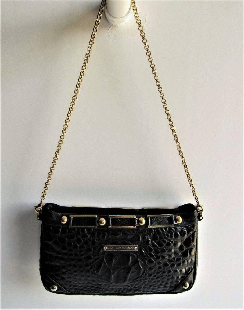 Seltene Michelle Monroe Vintage High-End Croc Geprägt Schwarz Leder Cabrio Clutch Geldbörse von ConsignmentExchange