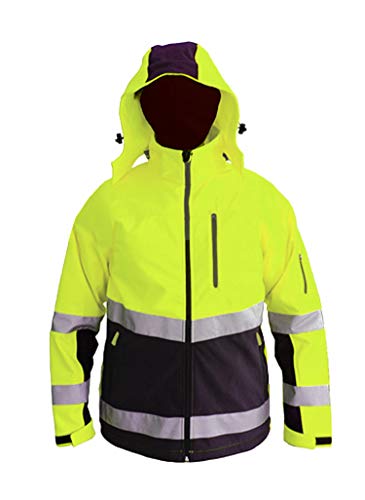 Consorte SNOW HAWK Softshell Arbeitsjacke isoliert Membran wasserdicht winddicht atmungsaktiv Kapuze Outdoor Hi-Vis Funktionale Winter Jacke herren reflektierende Damen Gelb (XXL) von Consorte