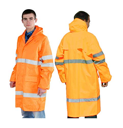 Consorte SATURN Regenjacke Arbeitsjacke Herren lange Warnjacke Schutzmantel Hi-Vis Damen Schweißnähte Kapuze EN471 winddichte wasserabweisende reflektierende Streifen; Orange (L) von Consorte