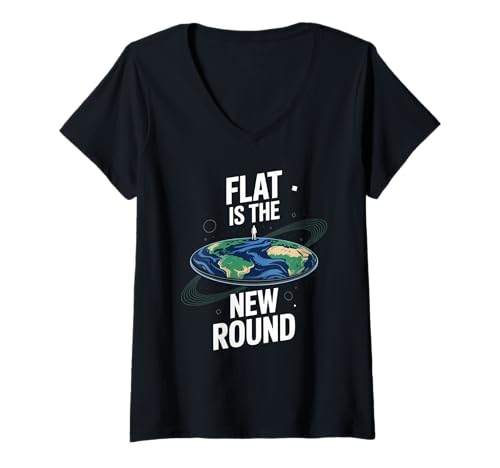 Damen Lustiges Zitat "Flat Eard" Water Doesn't Curve Earth Women Men T-Shirt mit V-Ausschnitt von Conspiracy Theorist Believer Statement Flat World
