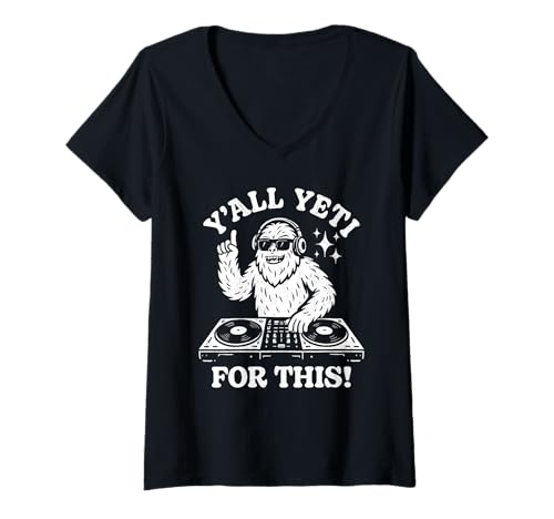 Damen Y'all Yeti for This Funny Yeti DJ Abominable Snowman Music T-Shirt mit V-Ausschnitt Damen Y'all Yeti for This Funny Yeti DJ Abominable Snowman Music T-Shirt mit V-Ausschnitt von Conspiracy Threads