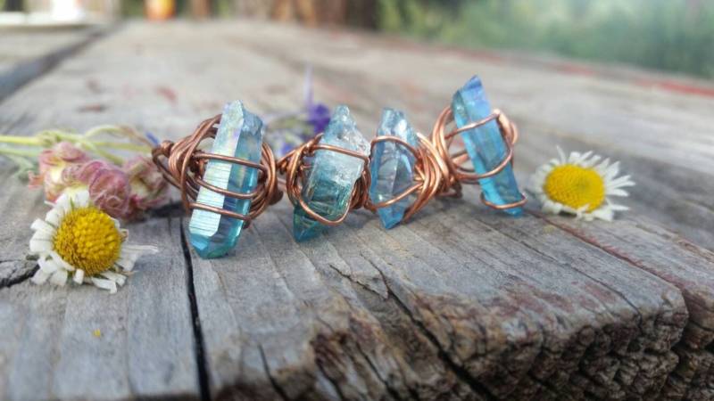 Hochwertiger Aqua Aura-Kristallring, Regenbogen-Aura-Ring, Aura-Ring, Benutzerdefinierte Gold Aura, Blaue Reines Kupfer Sterling von ConstantRuckus