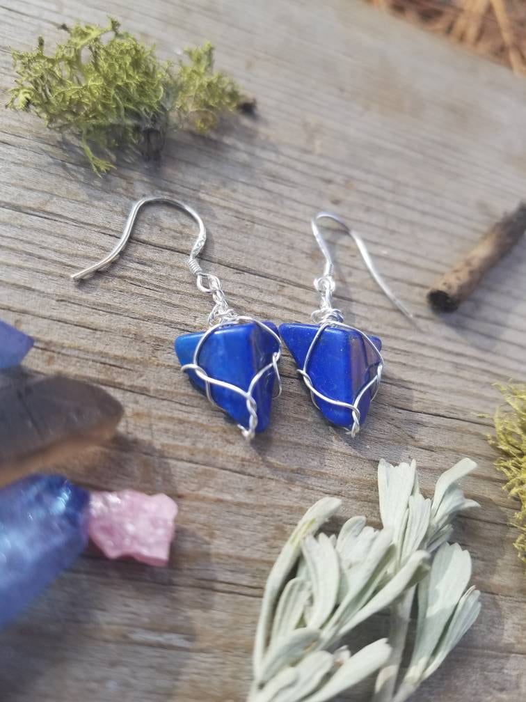 Lapislazuli Ohrringe, Sterling Silber Lapis Lazuli Ohrring, Denim Blau Dunkelblau Lapislazuli Ohrringe, Sterling Silber Lapis Lazuli Ohrring, Denim Blau Dunkelblau von ConstantRuckus