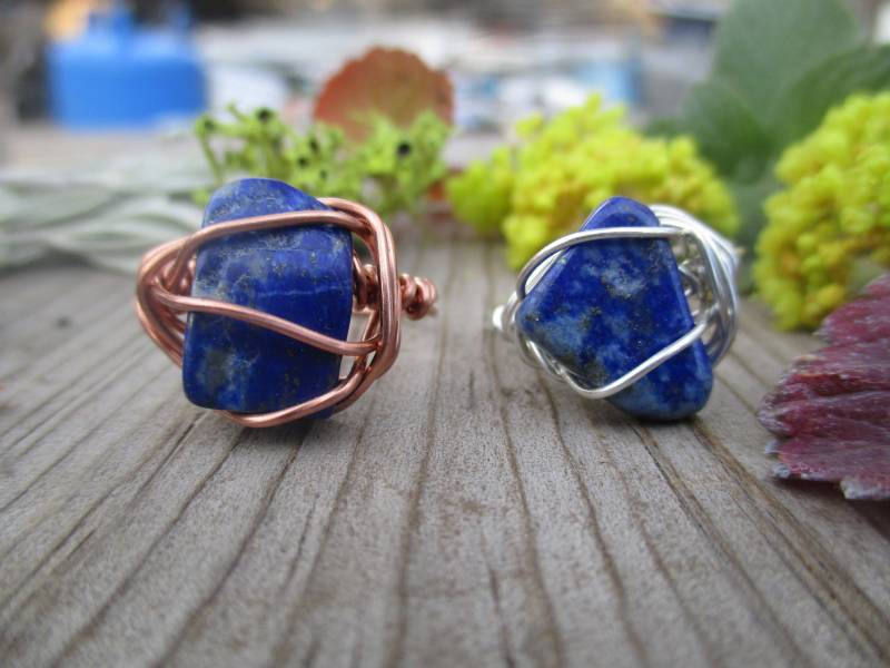Natürlicher Lapis Lazuli Kristallring, Lapislazuli Ring, Sterling Silber Kupfer Auf Bestellung, Wählen Sie Ihre Größe, Denim von ConstantRuckus