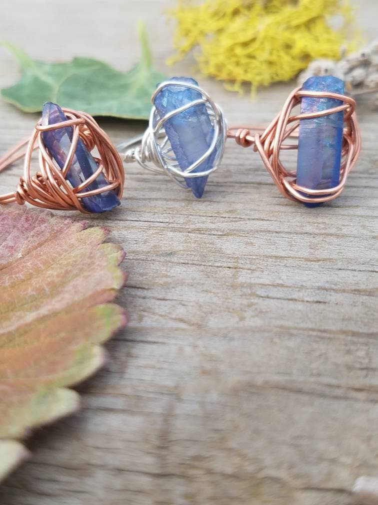 Tansanit Aura Quarz Ring, Silber Tansan Regenbogen Aura, Aqua von ConstantRuckus