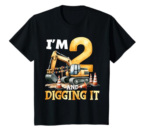 2 Jahre 2. Geburtstag Baujunge 2 Jahre alte Jungen Kind T-Shirt von Construction Digger Birthday Boy Youth Kids