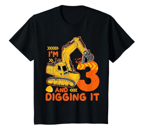 DREI 3 Jahre 3. Geburtstag Baujunge 3 Jahre alte Jungen Kind T-Shirt von Construction Digger Birthday Boy Youth Kids