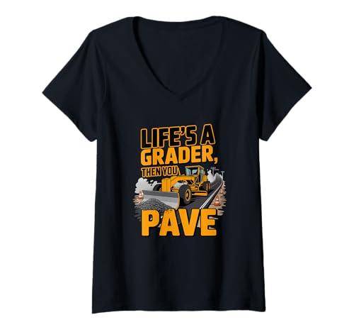 Damen Das Leben ist EIN bisschen Besser, dann pflasterst du T-Shirt mit V-Ausschnitt Damen Das Leben ist EIN bisschen Besser, dann pflasterst du T-Shirt mit V-Ausschnitt von Construction Equipment Puns