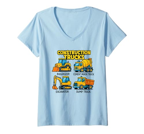 Damen Bauwagen für Kinder Bulldozer Bagger Truck Lover T-Shirt mit V-Ausschnitt Damen Bauwagen für Kinder Bulldozer Bagger Truck Lover T-Shirt mit V-Ausschnitt von Construction Truck Lover Bulldozer Excavator Dump