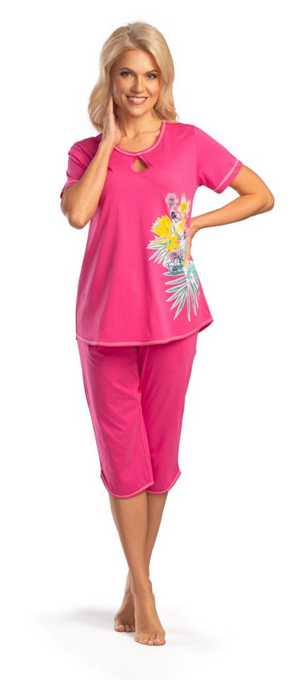 Consult-Tex Capri-Pyjama DF474 Damen Capri Bermuda Pyjama, Schlafanzug (Spar-Set, 1 Set) Oberteil mit gerundetem Saum von Consult-Tex