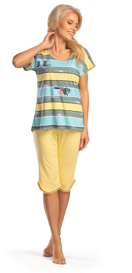 Consult-Tex Capri-Pyjama Damen Capri Pyjama Schlafanzug DF801 (Spar-Set, 1 Set) Oberteil mit allover Druck von Consult-Tex