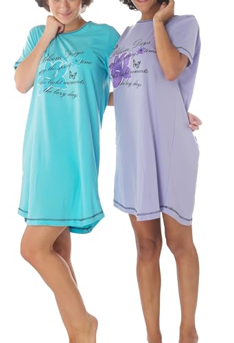 Consult-Tex DF863A Damen Zweierpack Kurzarm Nachthemd aus Reiner Baumwolle = 1 Preis! Größe 60/62 von Consult-Tex