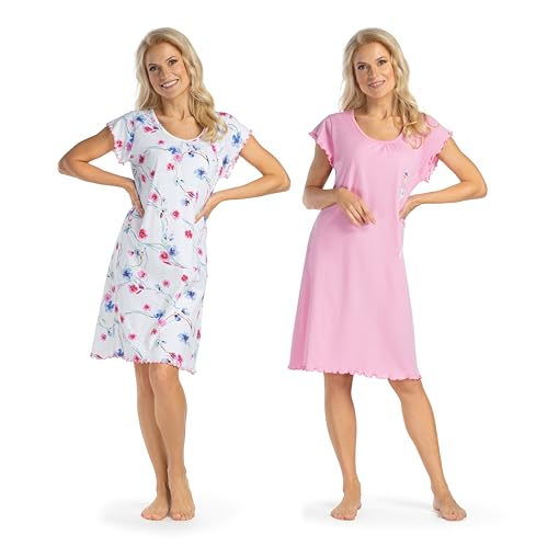 Consult-Tex Damen 2er Packung Nachthemden Kurzarm (rosa/Weiss, 60/62) von Consult-Tex