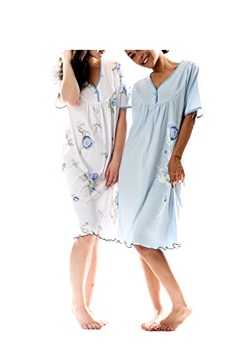 Consult-Tex Damen Nachthemd Kurzarm 2er Pack, Baumwolle-Jersey Nachtwäsche, Schlafhemd Sleepshirt, Schlafkleid (DF844/845) Größe 58/60, Farbe blau von Consult-Tex