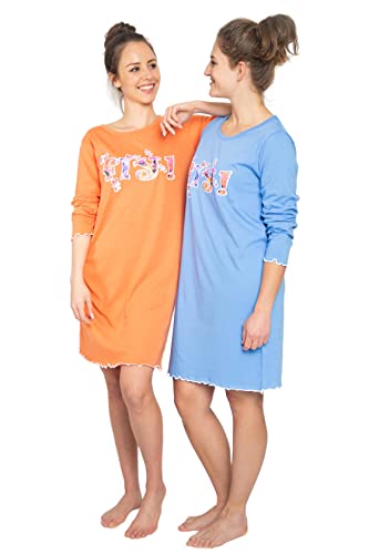 Consult-Tex Damen Langarm Nachthemd Baumwolle 2 Stück Packung DF855 (40/42, blau-orange) von Consult-Tex