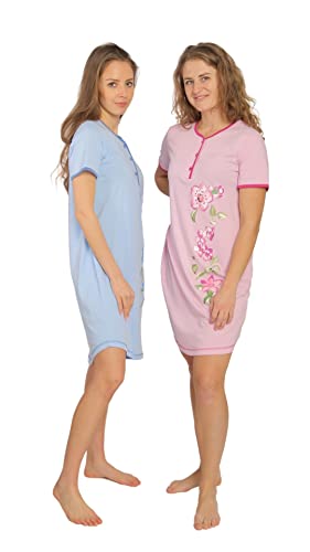 Consult-Tex Damen Nachthemd Kurzarm 2er Pack mit Knopfleiste, Baumwolle-Jersey Nachtwäsche, Schlafhemd, Sleepshirt, Schlafkleid (40/42) von Consult-Tex