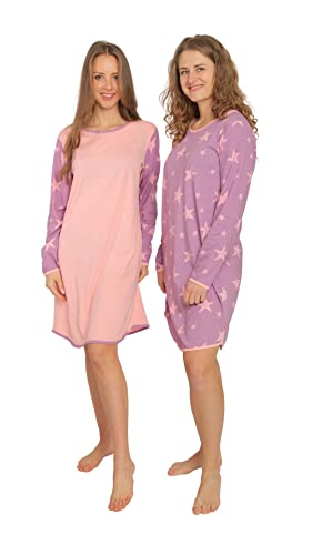 Consult-Tex Damen Nachthemd Langarm 2er Pack, Baumwolle-Jersey Nachtwäsche, Schlafhemd Sleepshirt, Big-Shirt, Schlafkleid DW111 (40/42) von Consult-Tex